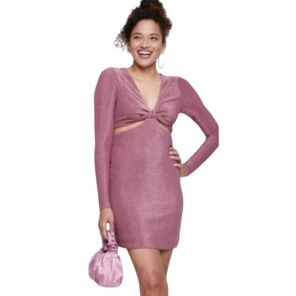 Wild Fable NWOT Pink Shimmer Bodycon Cut Out Lurex Dress MEDIUM - Picture 1 of 5